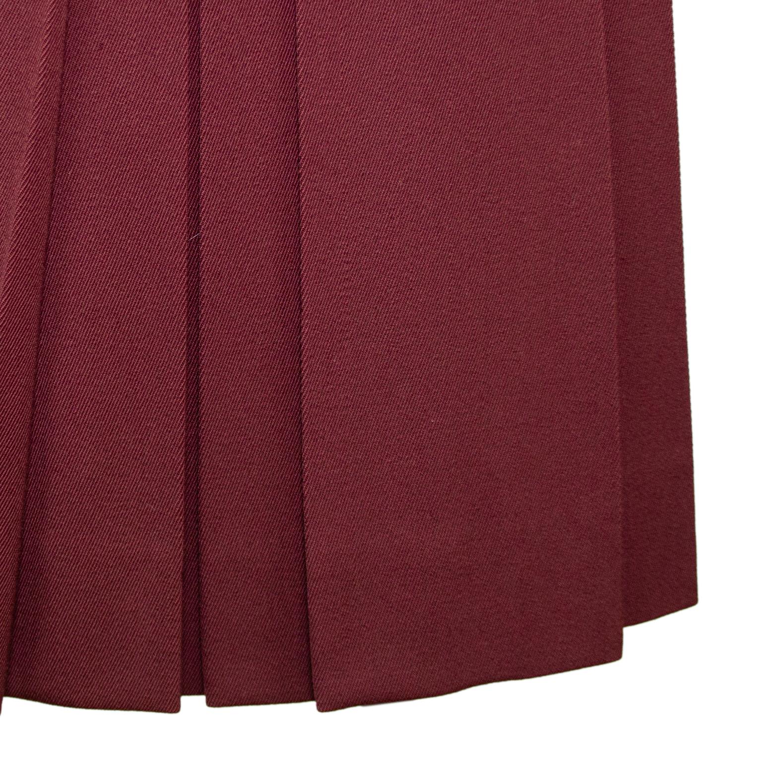1970s Celine Maroon Wool Cardigan and Gabardine Skirt Ensemble For Sale 3