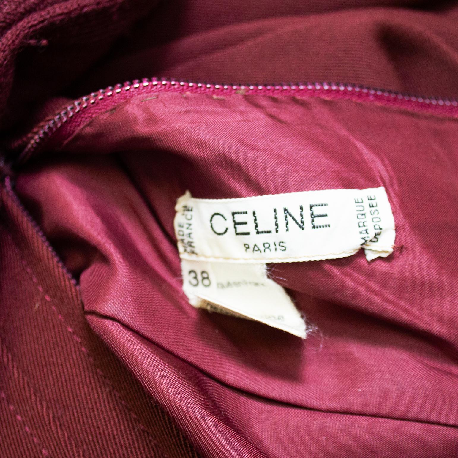 1970s Celine Maroon Wool Cardigan and Gabardine Skirt Ensemble For Sale 5