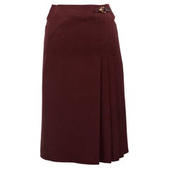 1970s Celine Maroon Wool Gabardine Pleated Skirt