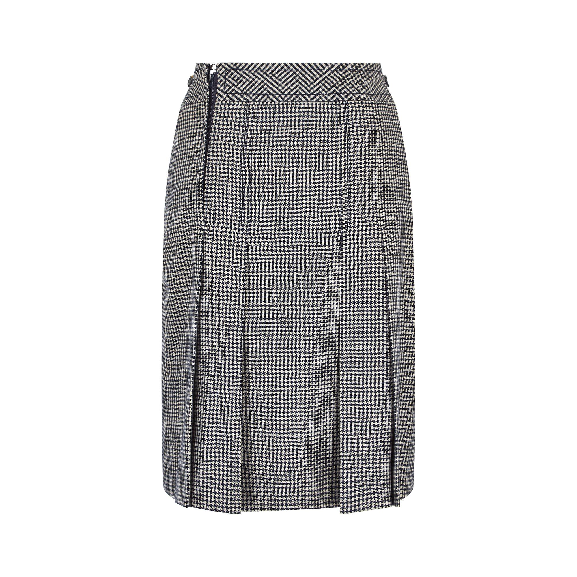 1970s Celine Navy and Cream Cheque Box Pleat Skirt In Excellent Condition In London, GB