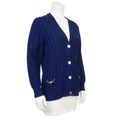 1970s Celine Navy Cable Knit Cardigan