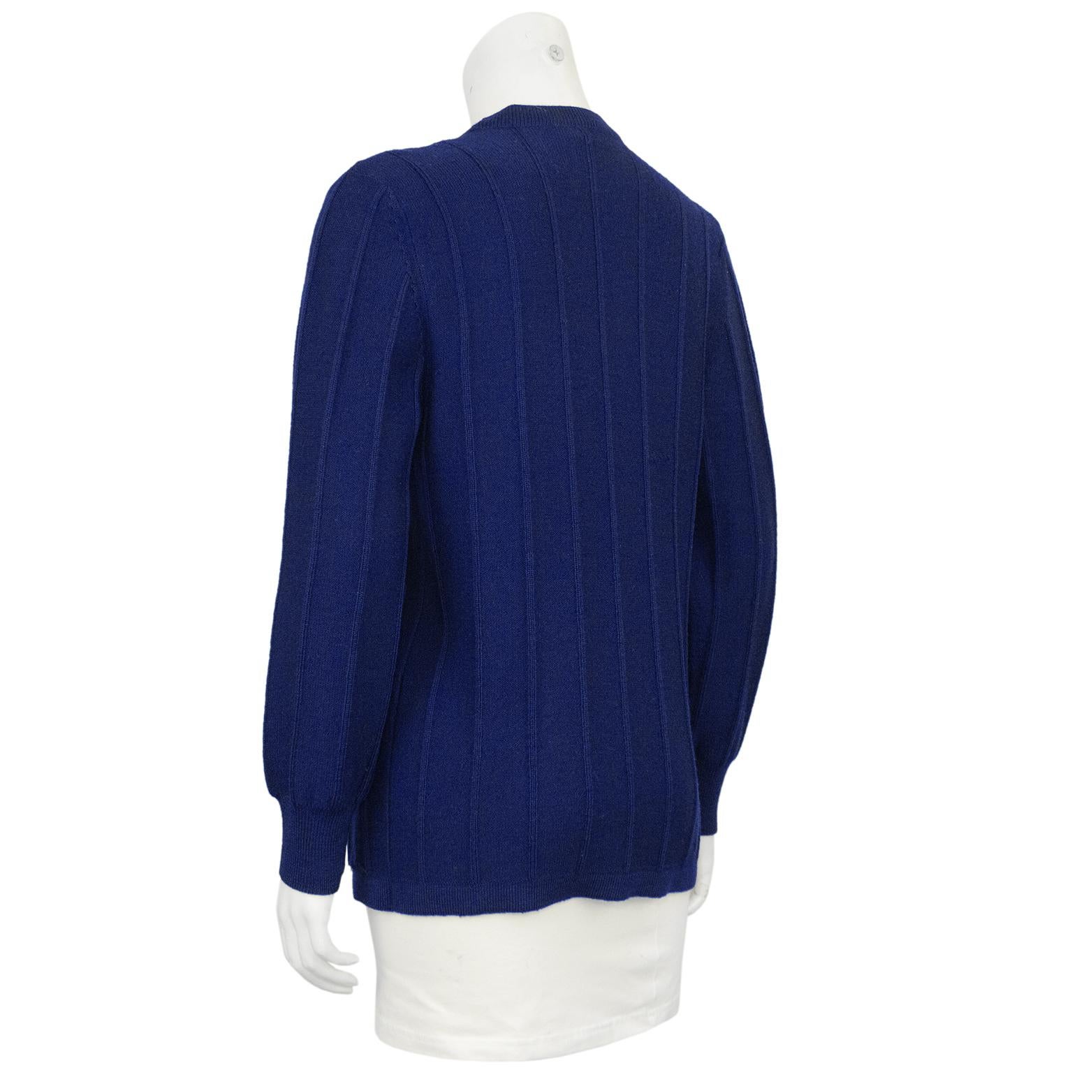 1970s Celine Navy Cable Knit Cardigan In Excellent Condition For Sale In Toronto, Ontario