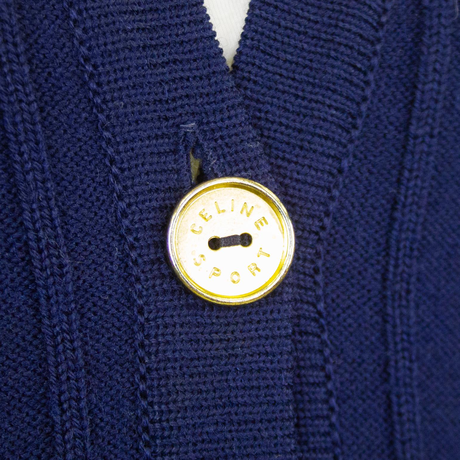 1970s Celine Navy Cable Knit Cardigan For Sale 1