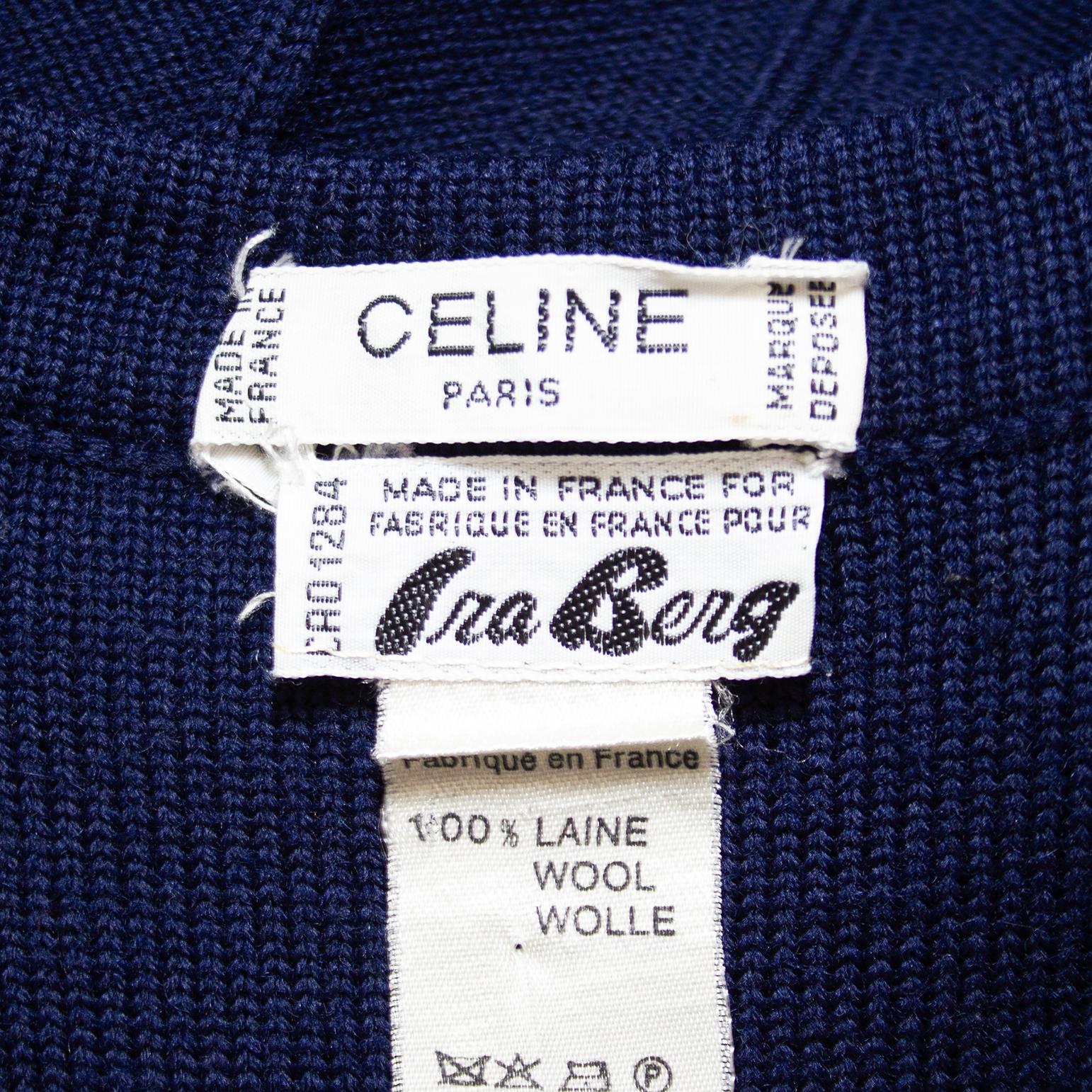 1970s Celine Navy Cable Knit Cardigan For Sale 2
