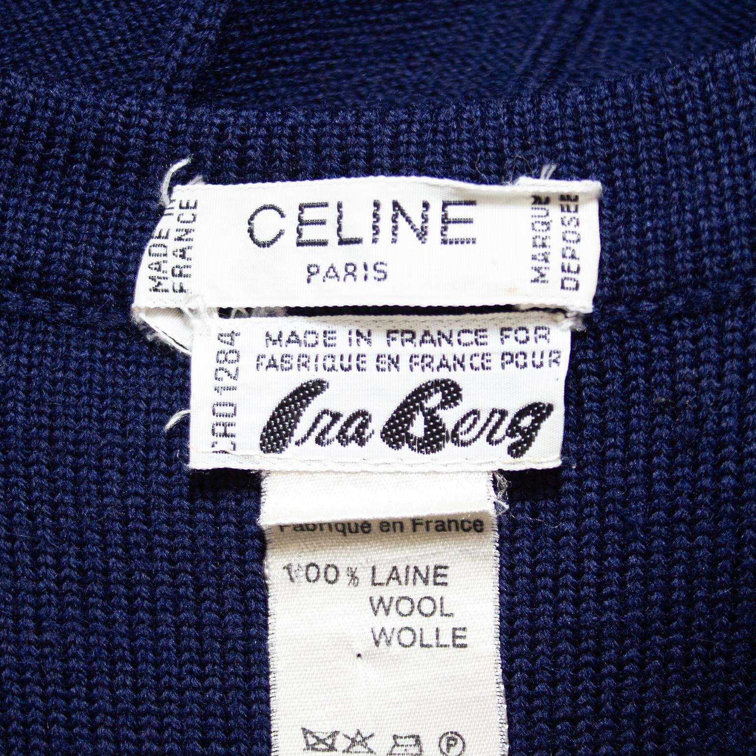 1970s Celine Navy Cable Knit Cardigan For Sale 1