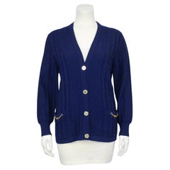 1970s Celine Navy Cable Knit Cardigan