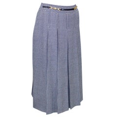 1970s Celine Navy Houndstooth Wool Skirt