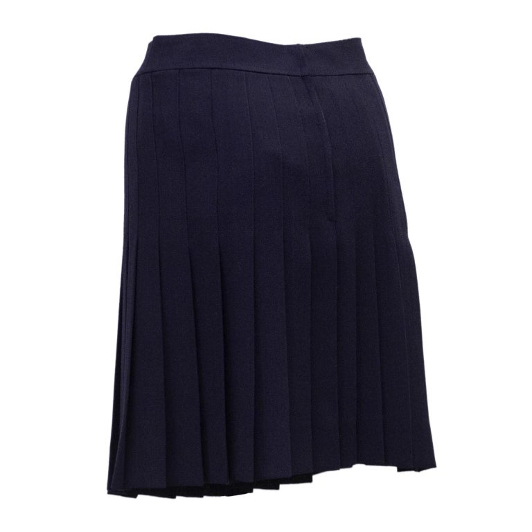 1970s Celine Navy Pleated Skirt For Sale at 1stDibs