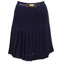 Retro 1970s Celine Navy Pleated Skirt
