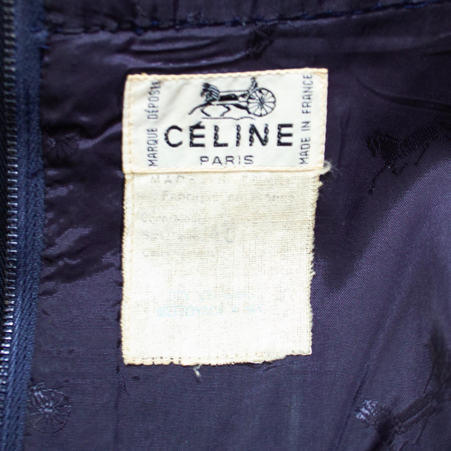 1970s Celine Navy Wool Gabardine Pleated Skirt For Sale 1