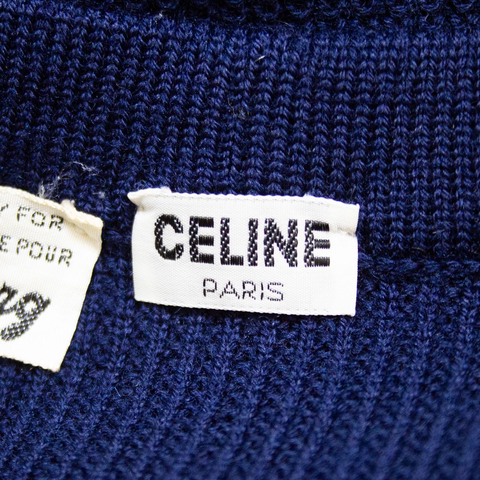 1970s Celine Navy Wool Knit Cardigan with Chains 2