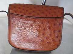 1970's Celine Ostrich Cognac Leather Triomphe Bag Small