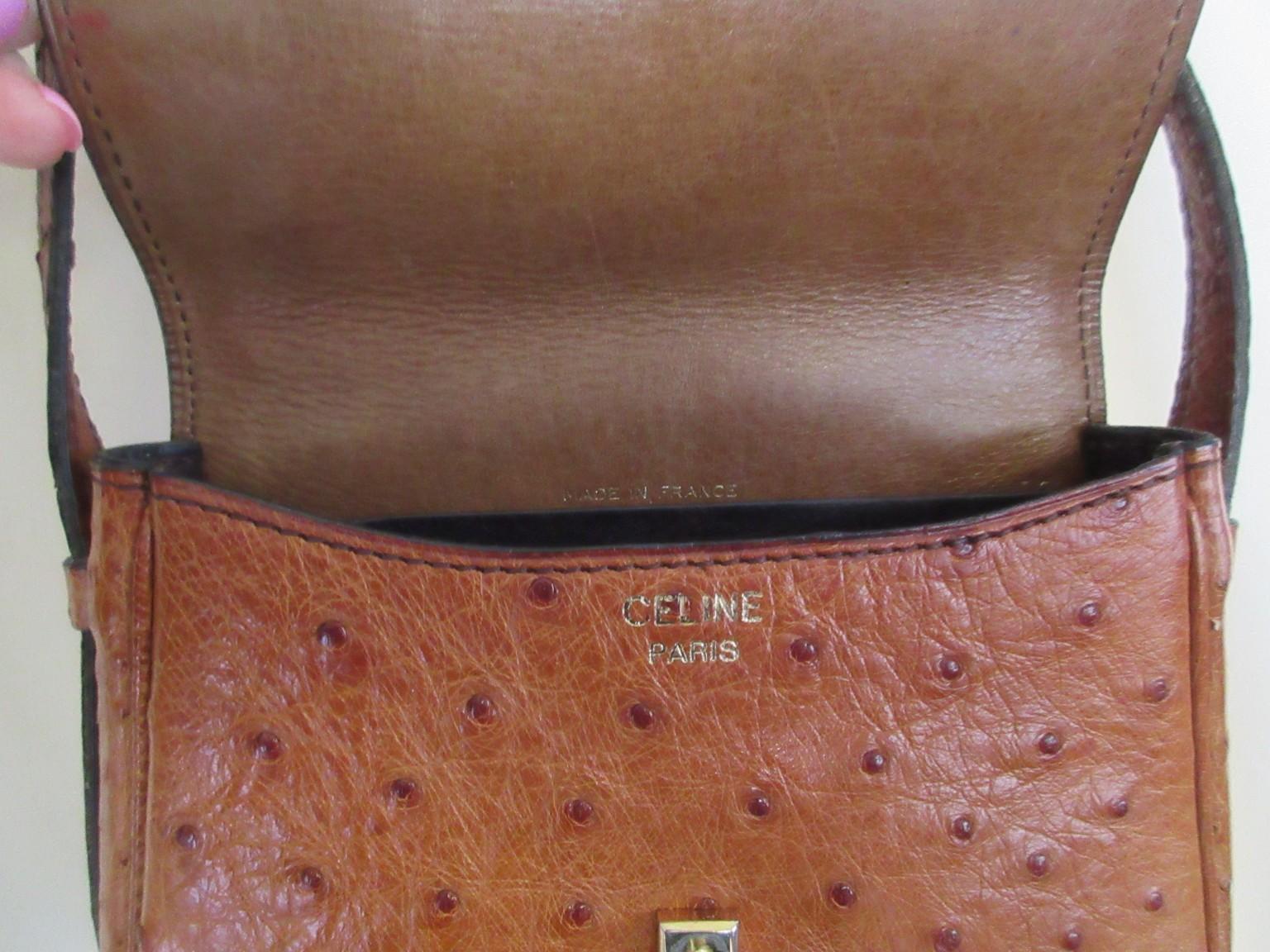 Borsa Triomphe in pelle di struzzo Celine anni '70, cognac, piccola In condizioni buone in vendita a Amsterdam, NL