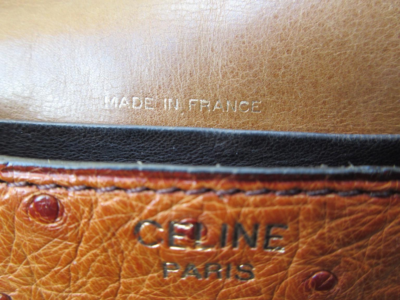 Borsa Triomphe in pelle di struzzo Celine anni '70, cognac, piccola in vendita 1