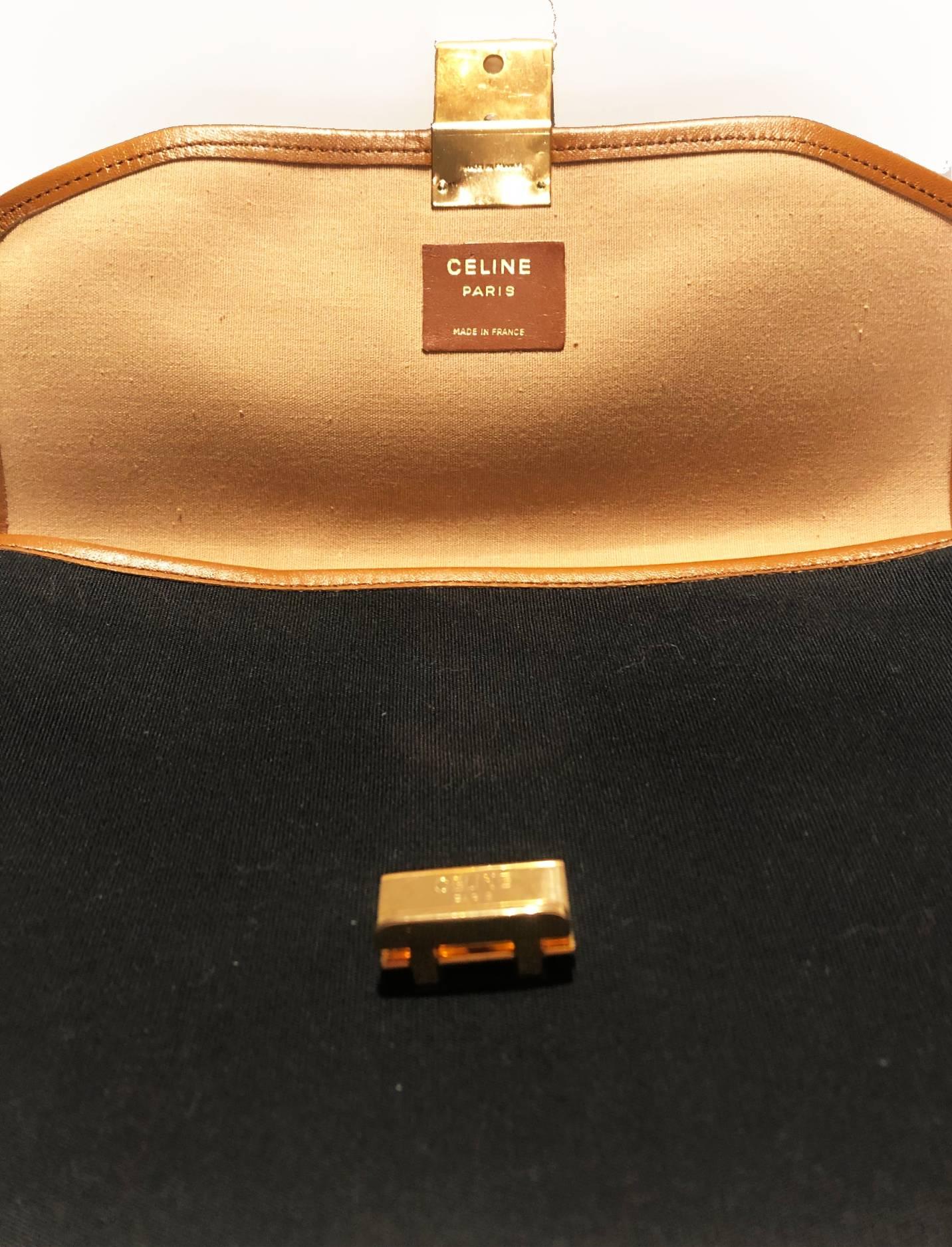 1970s Celine Paris cloth leather logo envelope clutch bag 4