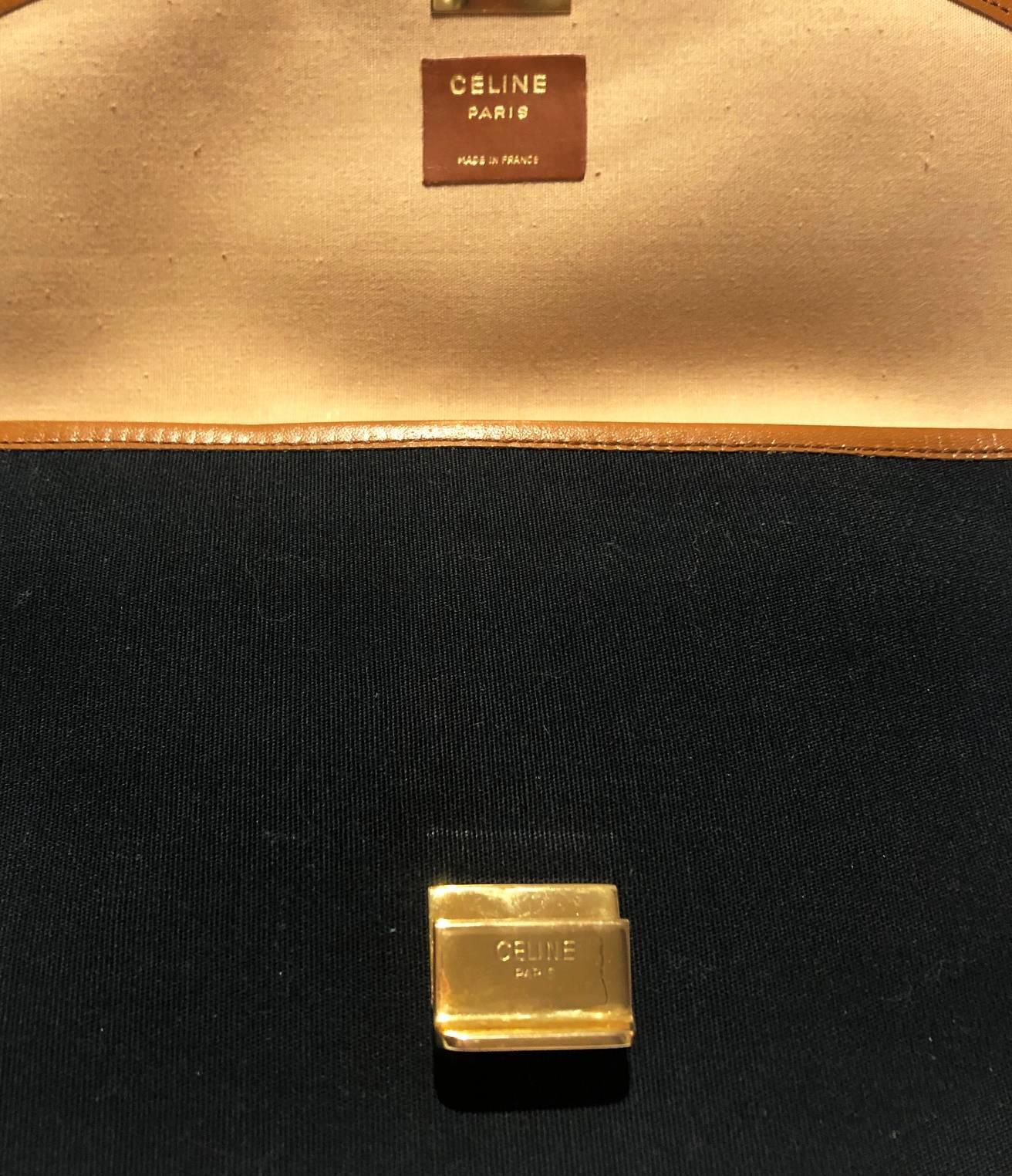 1970s Celine Paris cloth leather logo envelope clutch bag 1