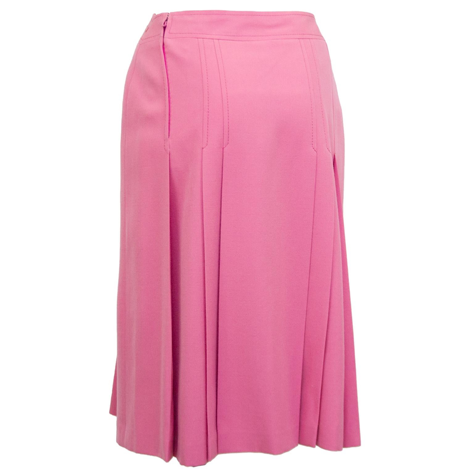 1970s Celine Pink Pleated Wool Skirt