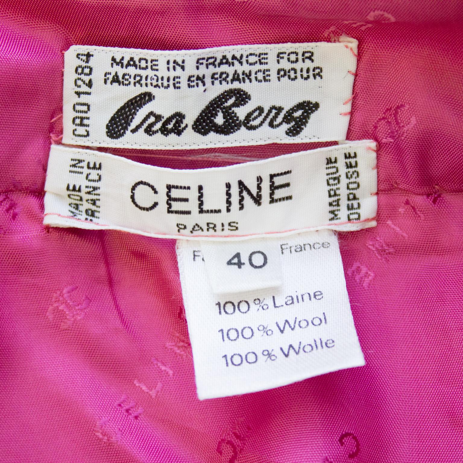 1970s Celine Pink Pleated Wool Skirt  In Excellent Condition For Sale In Toronto, Ontario