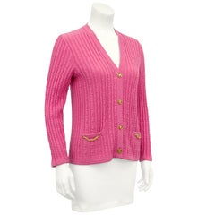1970s Celine Pink Wool Cable Knit Cardigan