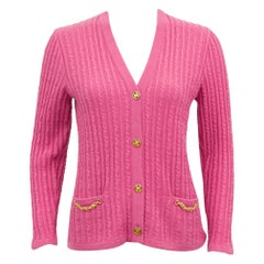 1970s Celine Pink Wool Cable Knit Cardigan