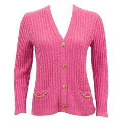 Retro 1970s Celine Pink Wool Cable Knit Cardigan 