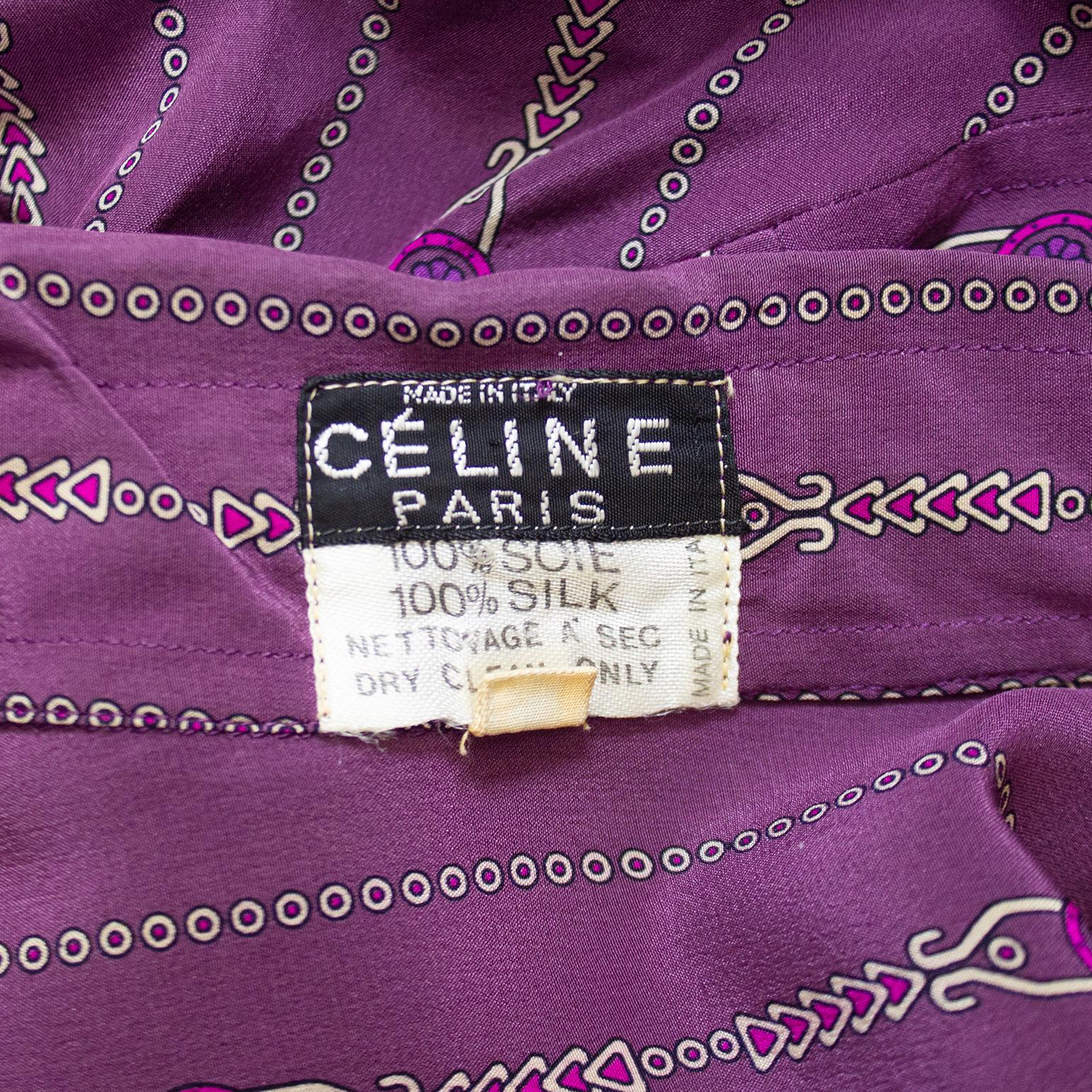 1970s Celine Purple Silk Blouse with Chainlink Pattern For Sale 2