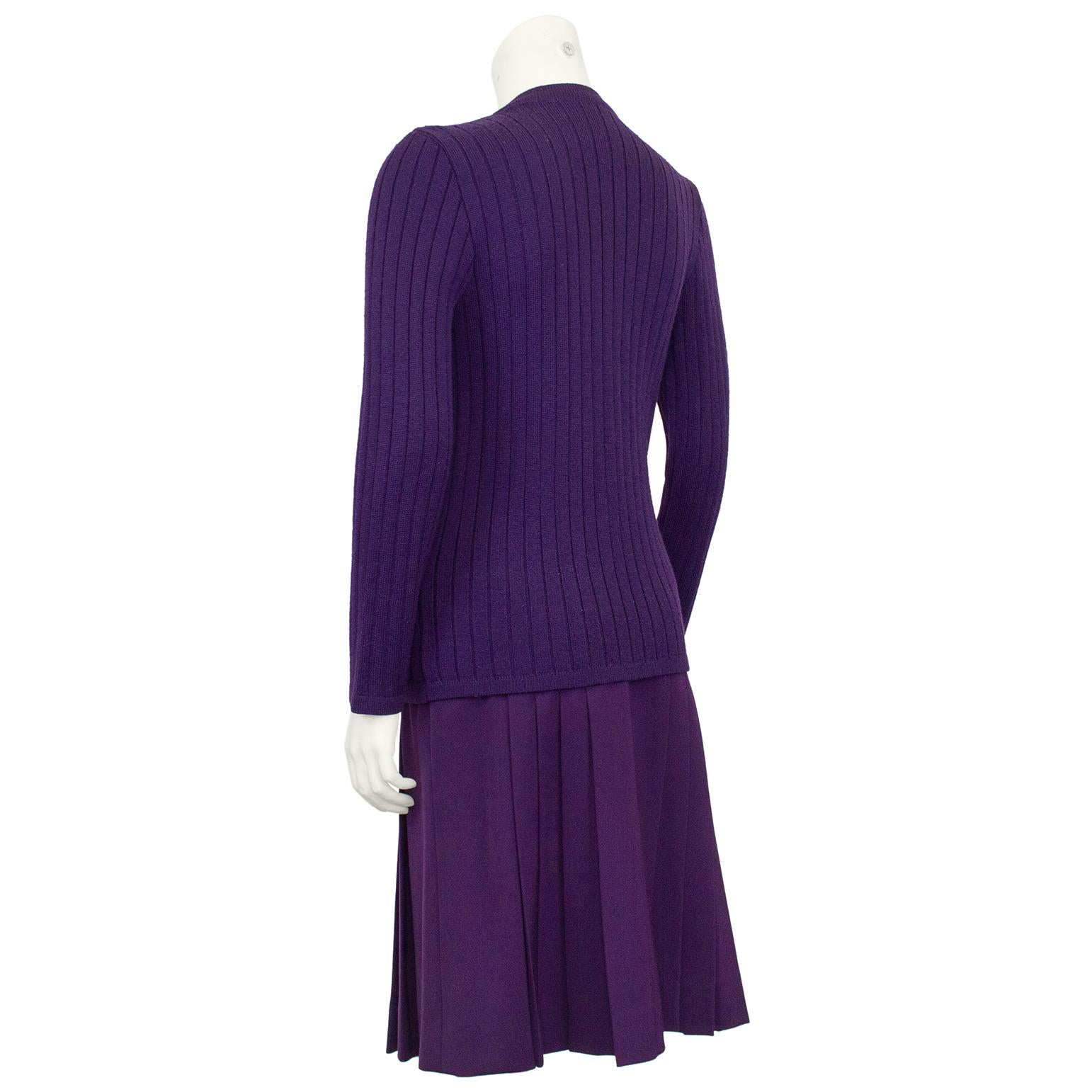 1970s Celine Purple Skirt and Sweater Ensemble In Good Condition For Sale In Toronto, Ontario