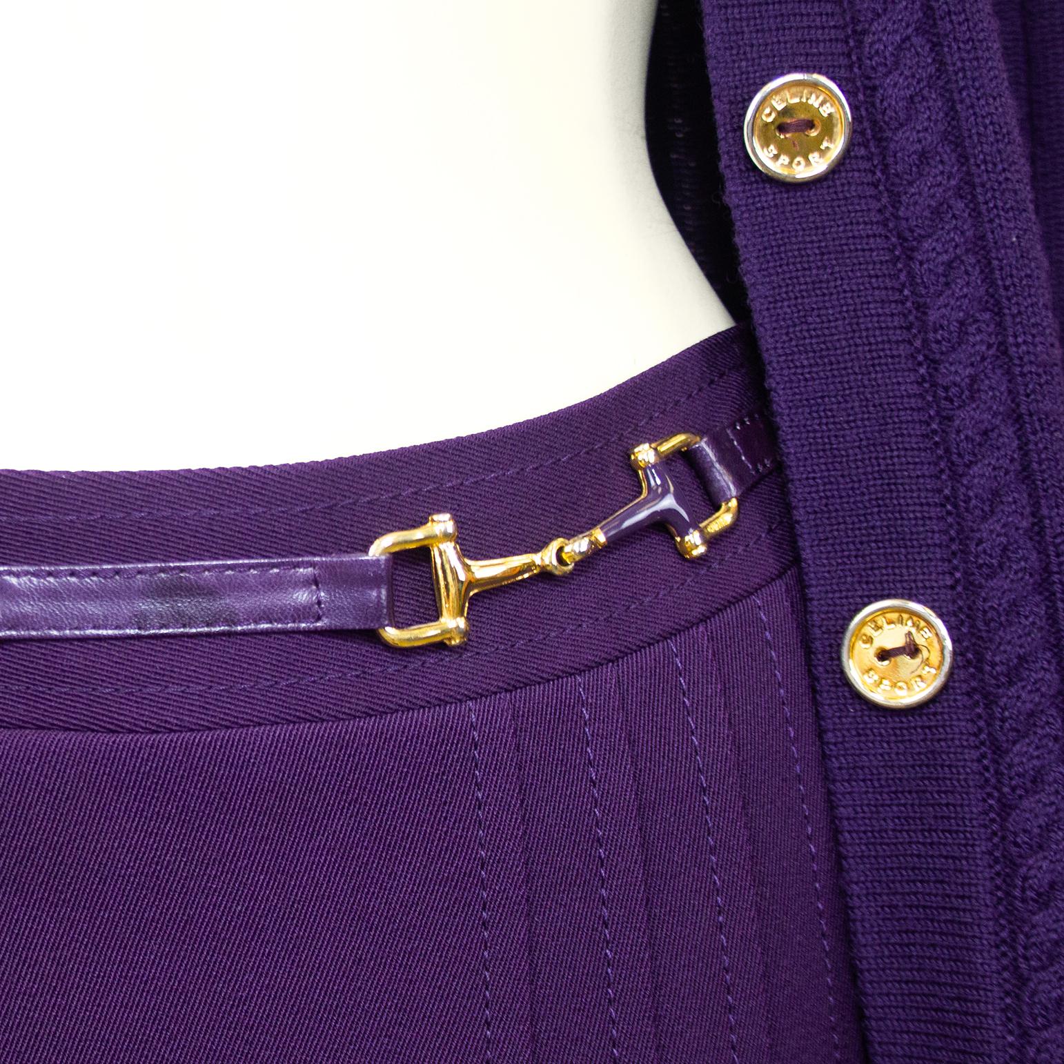 Women's or Men's 1970s Celine Purple Skirt and Sweater Ensemble For Sale