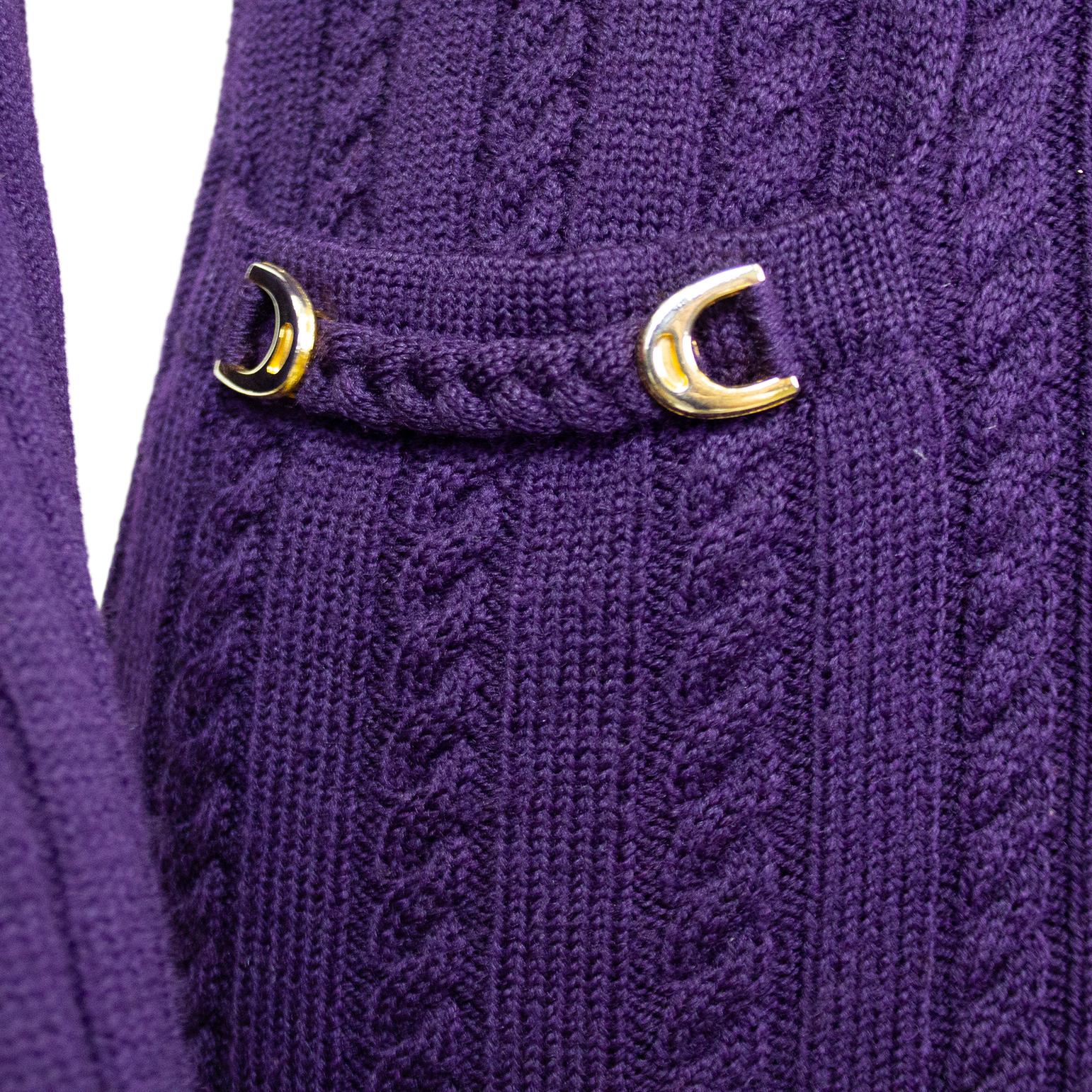 1970s Celine Purple Skirt and Sweater Ensemble For Sale 1