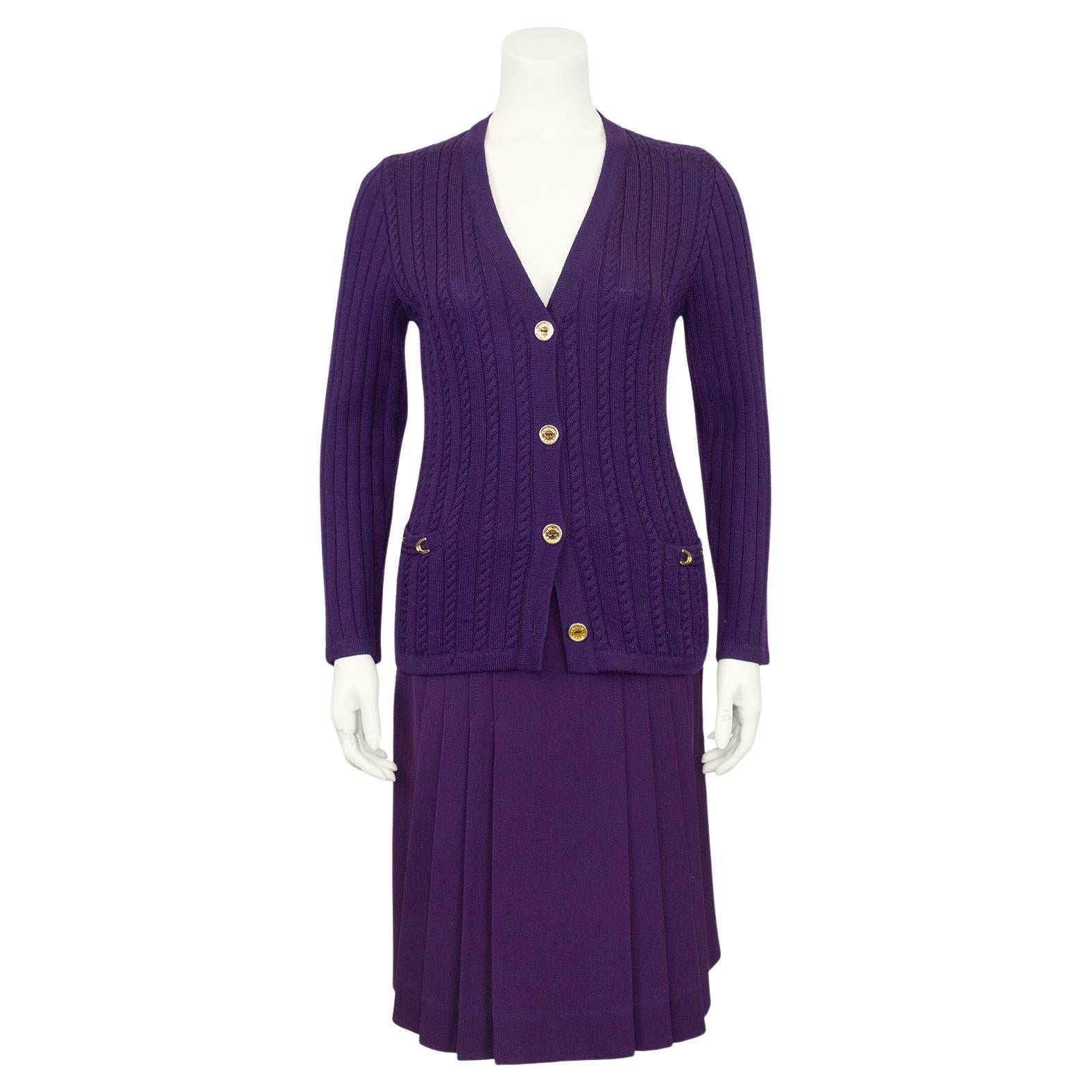 1970s Celine Purple Skirt and Sweater Ensemble For Sale