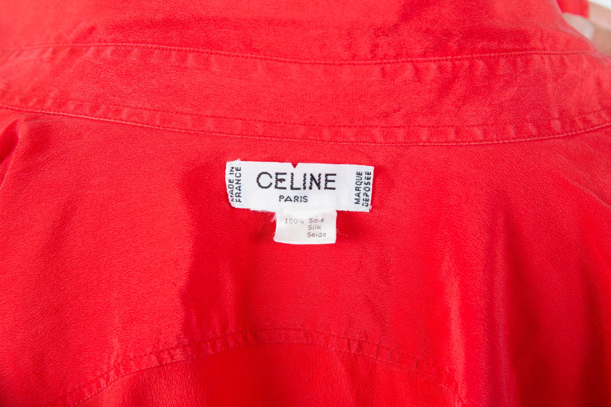 1970s Celine Red Silk Shirt 1