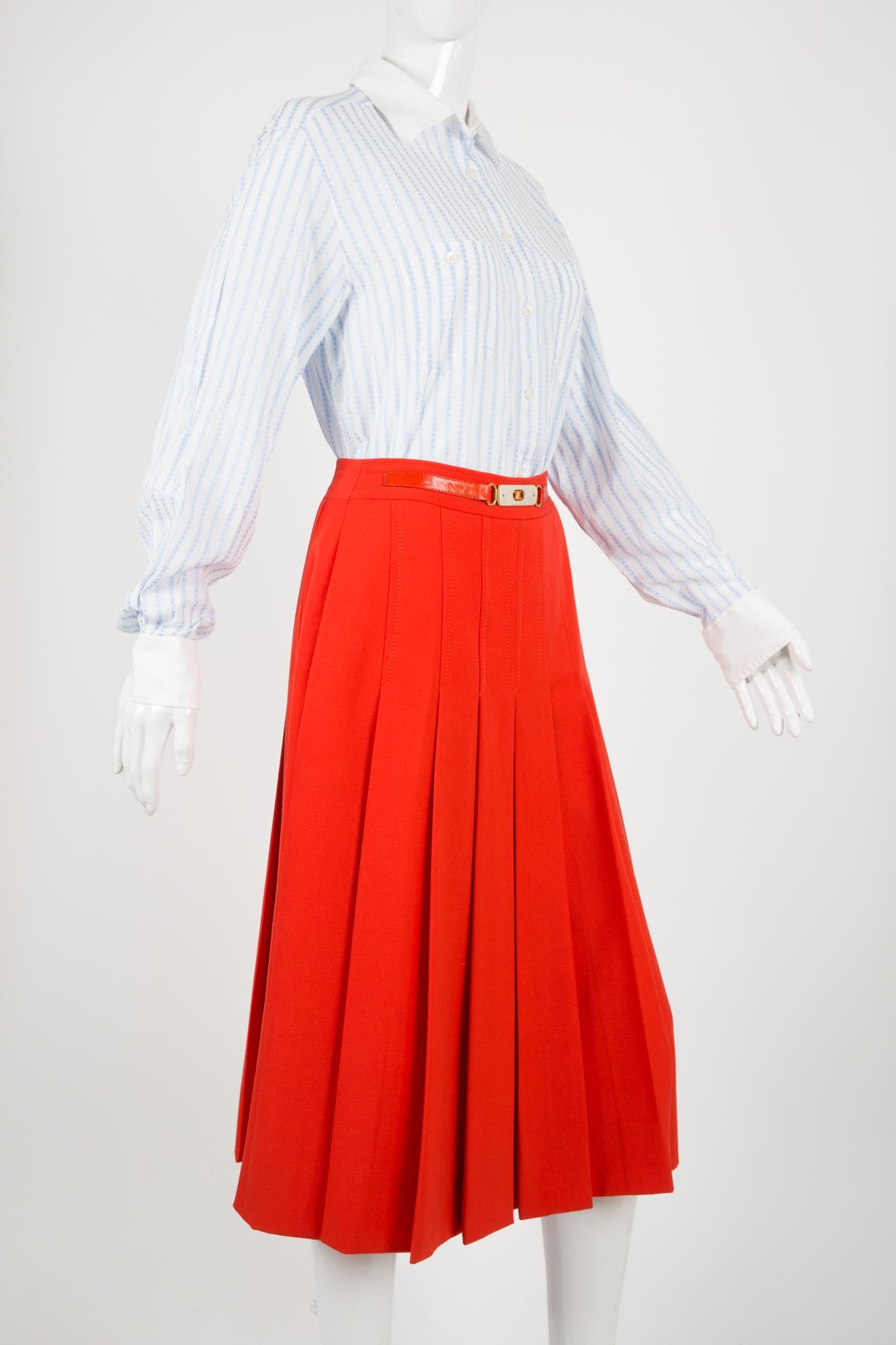 Women's 1970s Celine Red Wool Pleated Skirt