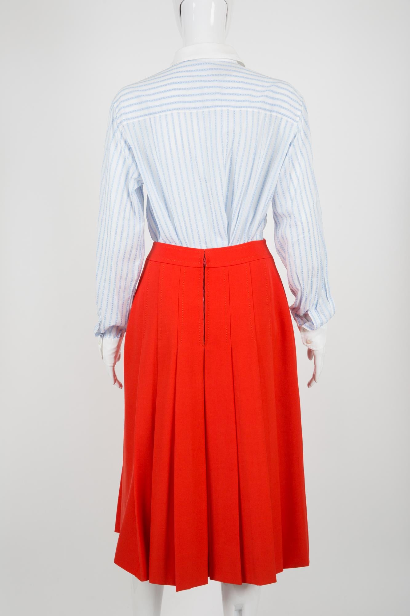 1970s Celine Red Wool Pleated Skirt 1