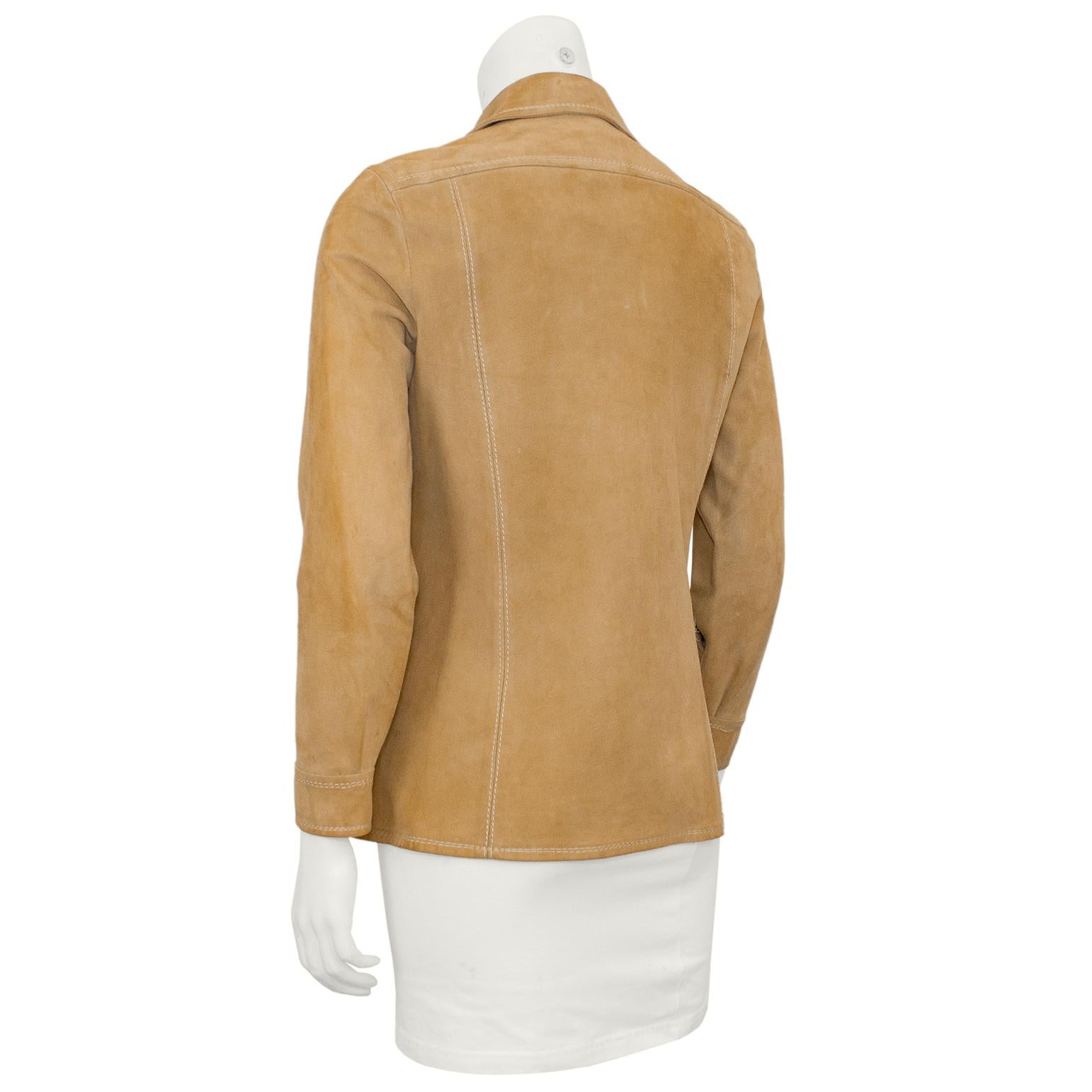 1970s Celine Tan Suede Lightweight Jacket  In Good Condition For Sale In Toronto, Ontario