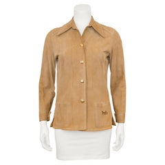 Vintage 1970s Celine Tan Suede Lightweight Jacket 