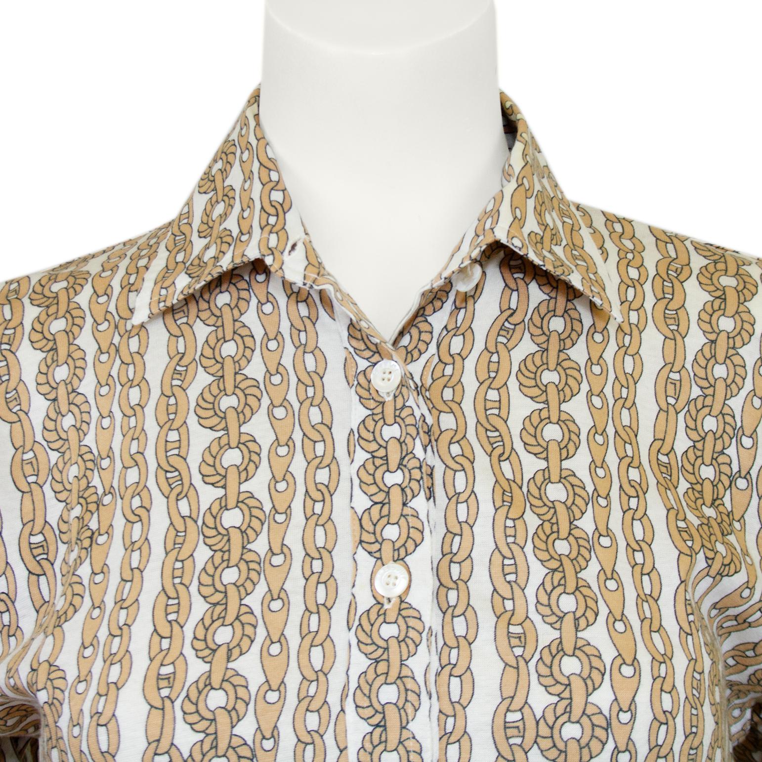 Women's 1970s Celine Taupe Cotton Chain Print Shirt