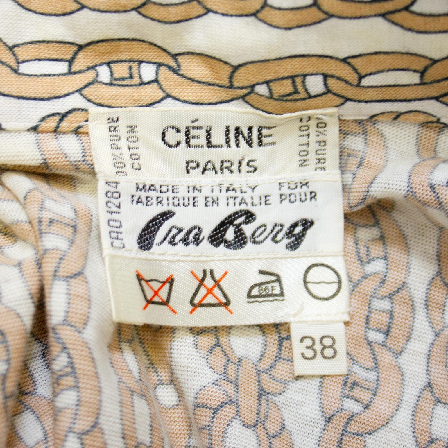 1970s Celine Taupe Cotton Chain Print Shirt 2