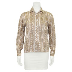 Vintage 1970s Celine Taupe Cotton Chain Print Shirt