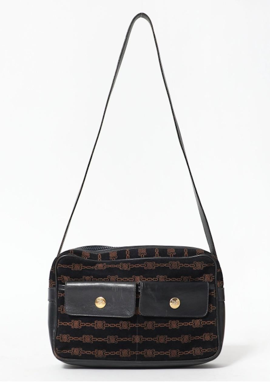 1970s Celine Triomphe Monogram Shoulder Bag For Sale 1