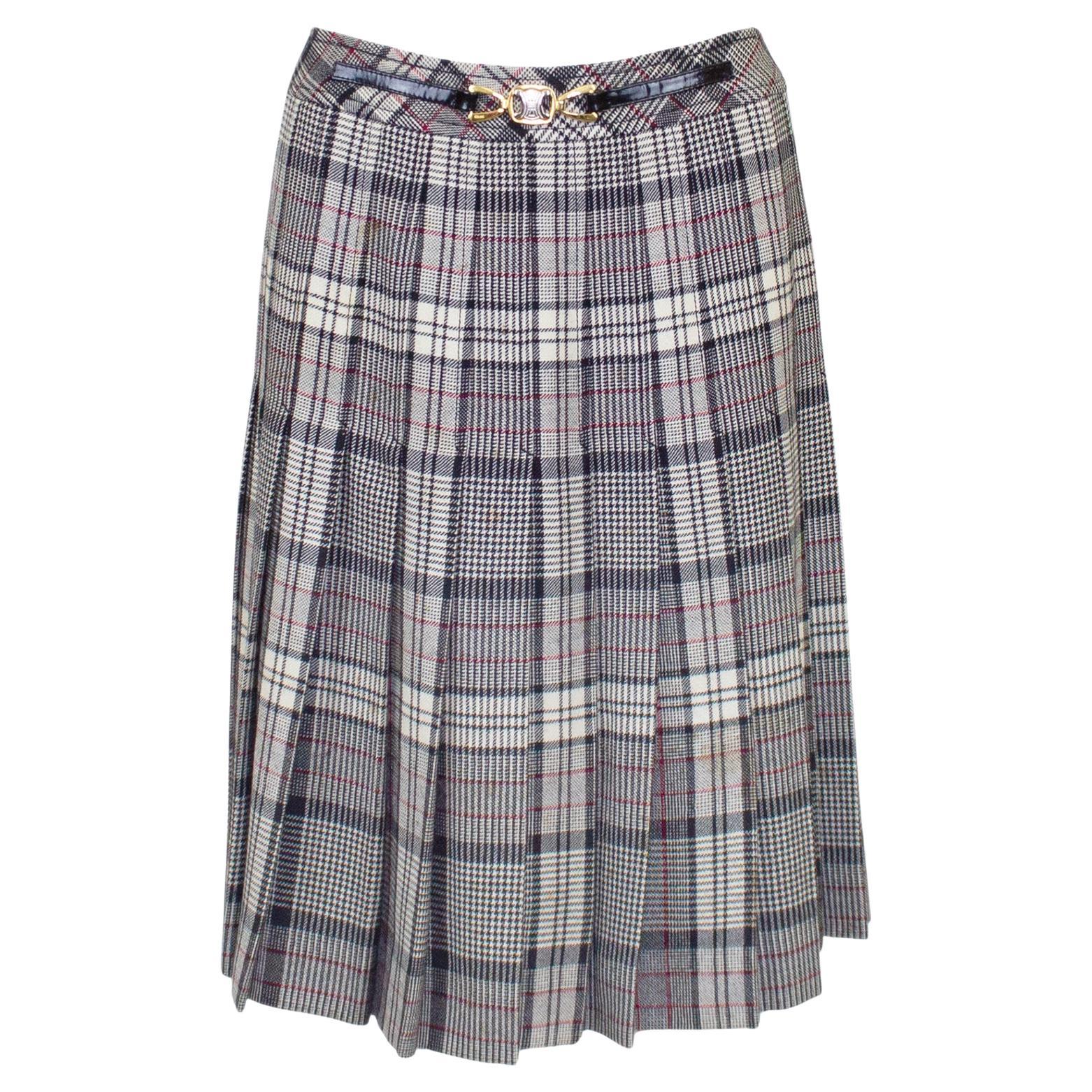 1970s Celine Wool Plaid Skirt For Sale