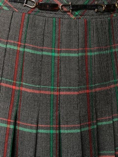 1970s Celine Wool Pleated Check Skirt
