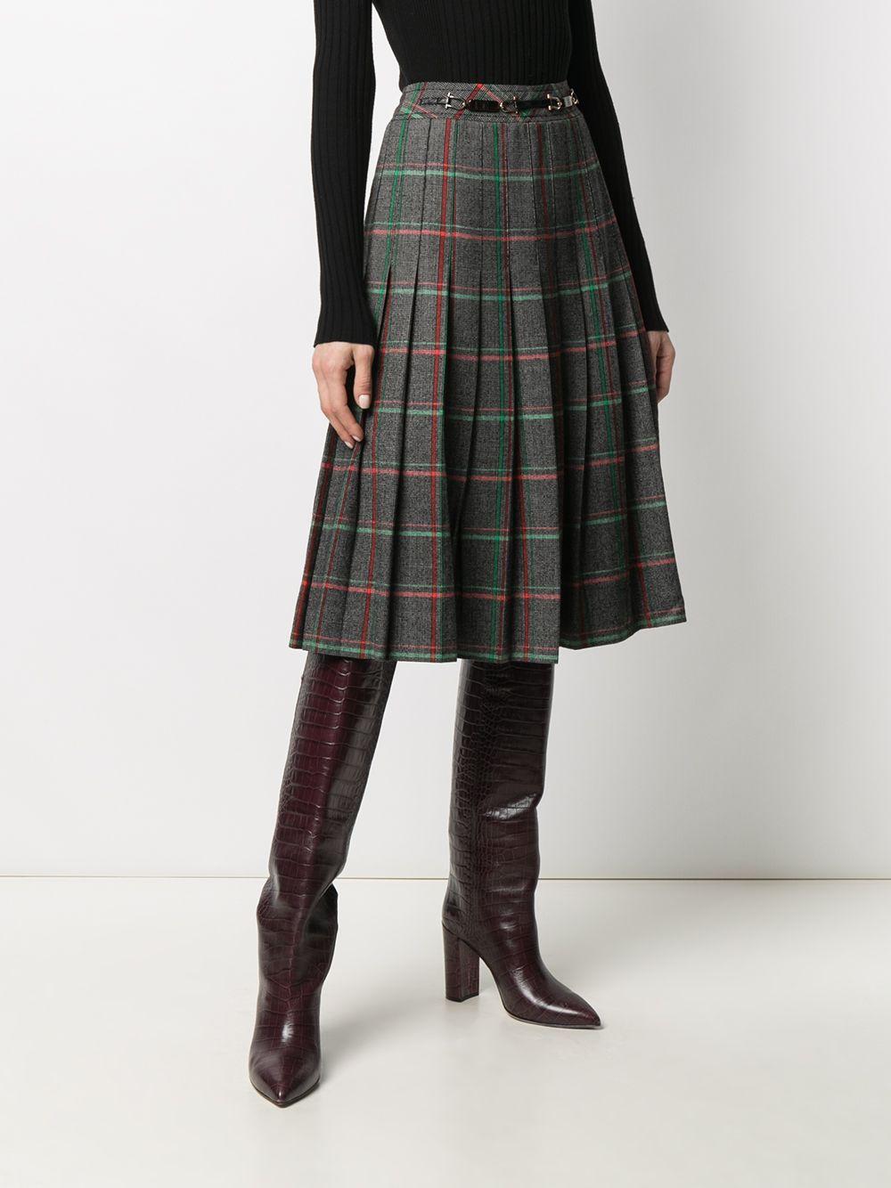 Women's 1970s Celine Wool Pleated Check Skirt For Sale