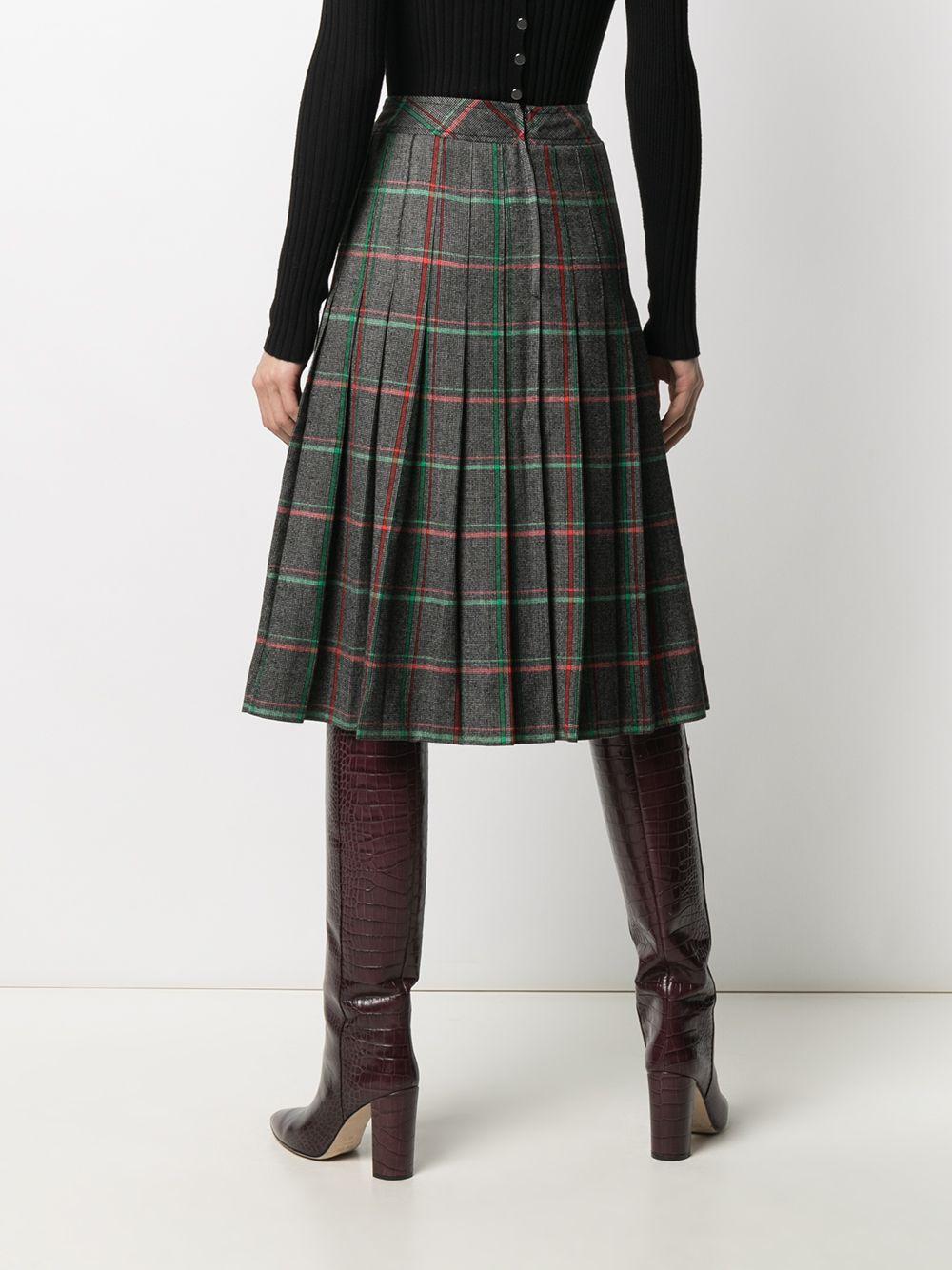 1970s Celine Wool Pleated Check Skirt For Sale 1