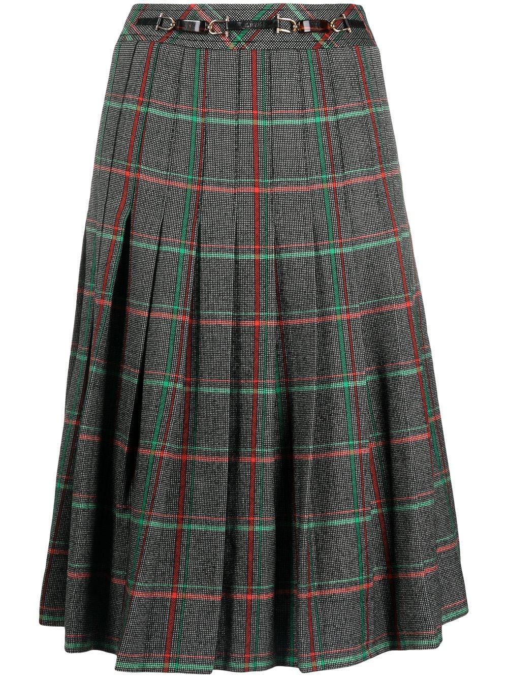 1970s Celine Wool Pleated Check Skirt For Sale 2