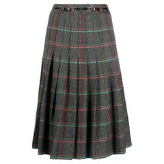 1970s Celine Wool Pleated Check Skirt