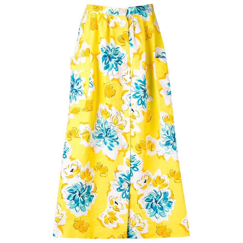 1970s Céline Yellow Printed Skirt