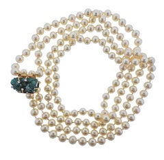 Collar de perlas con diamantes y esmeraldas Cellino Chatham de los años 70