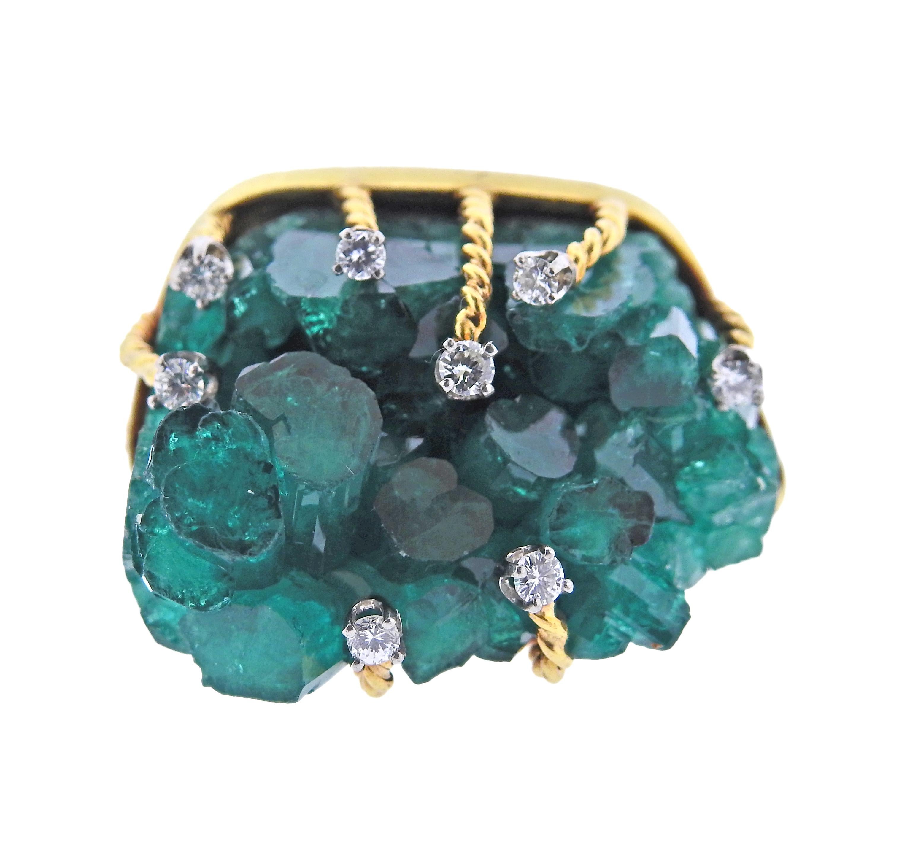Round Cut 1970s Cellino Chatham Emerald Diamond Pearl Necklace For Sale