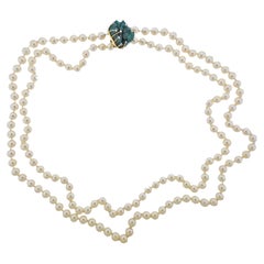 1970s Cellino Chatham Emerald Diamond Pearl Necklace