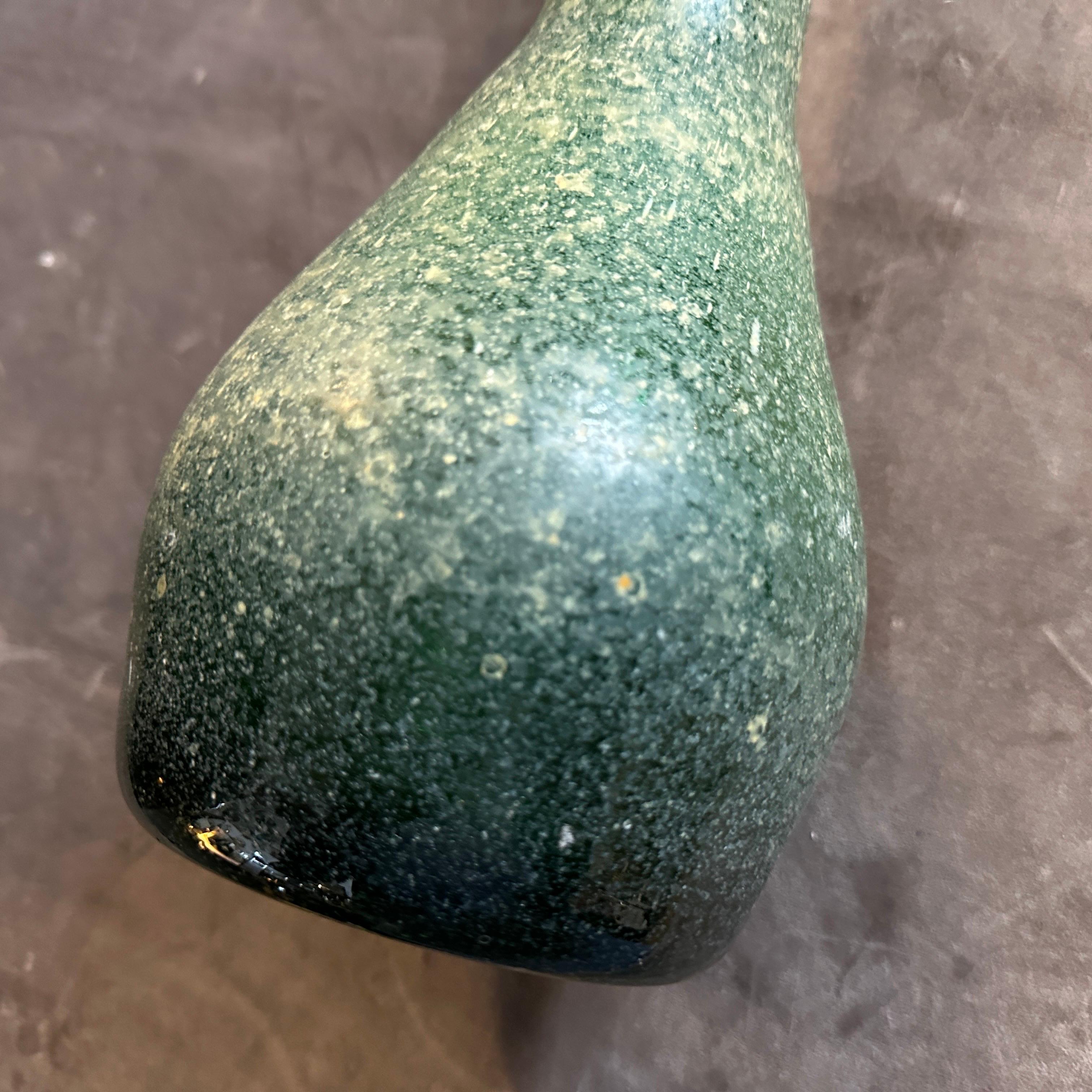 Mid-Century Modern 1970s Cenedese Attributed Modernist Green Scavo Murano Glass Vase For Sale